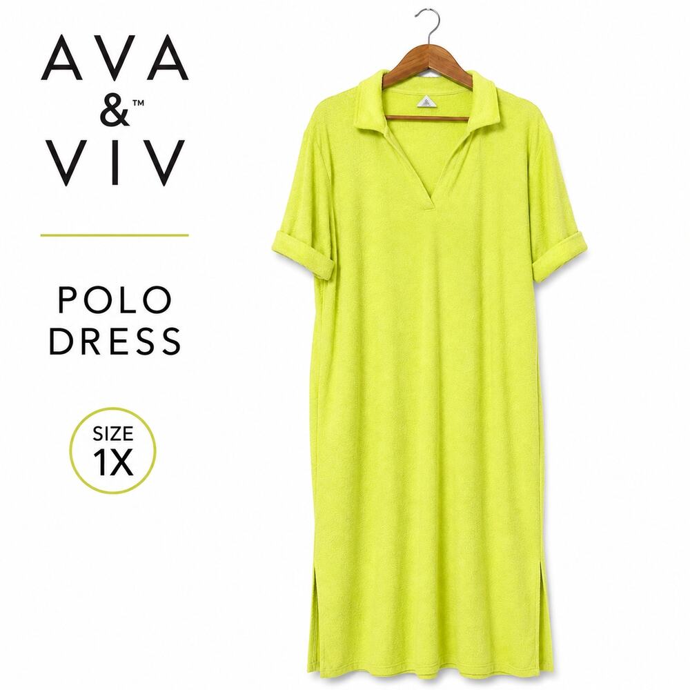 Ava & Viv 1X Lime Green Terry Cloth Polo Dress Swim Cover Up Resort